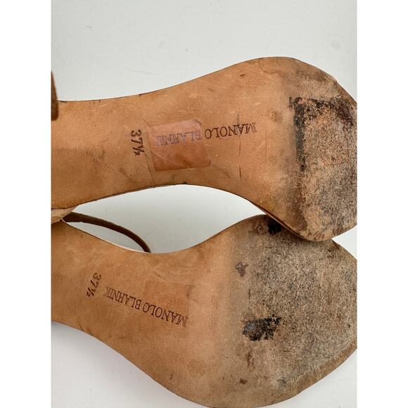 Manolo Blahnik Chaos Sandal 37.5 Beige Blush SnakeSkin Ankle Strap Stiletto Heel - Picture 10 of 10